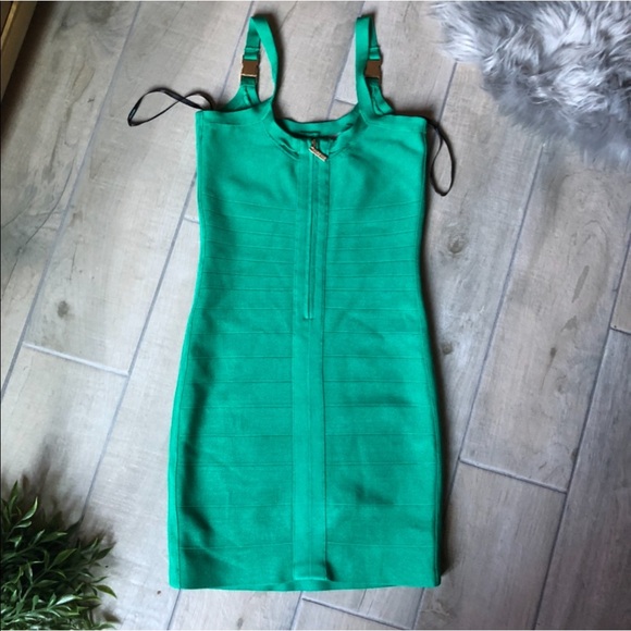 Marciano buckle strap teal keyhole cut out body con bandage dress. Size S - Picture 4 of 7